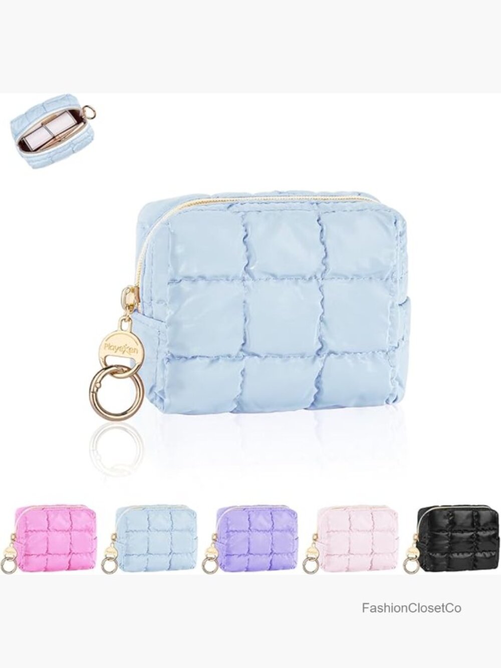 PU Leather Mini Cosmetic Bag, Quilted Travel Makeup Pouch for Purse